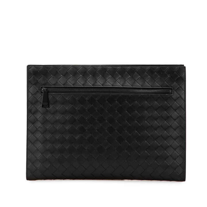 Medium Calfskin Intrecciato Document Case Black - Gaby Paris