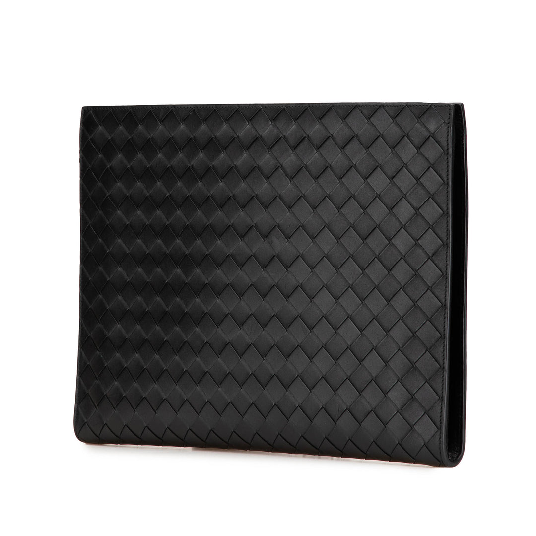 Medium Calfskin Intrecciato Document Case Black - Gaby Paris