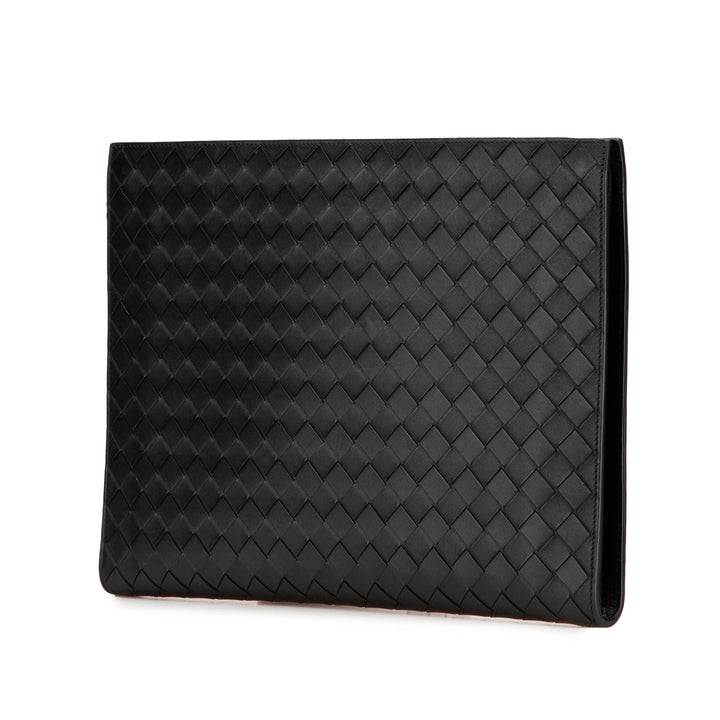 Medium Calfskin Intrecciato Document Case Black - Gaby Paris
