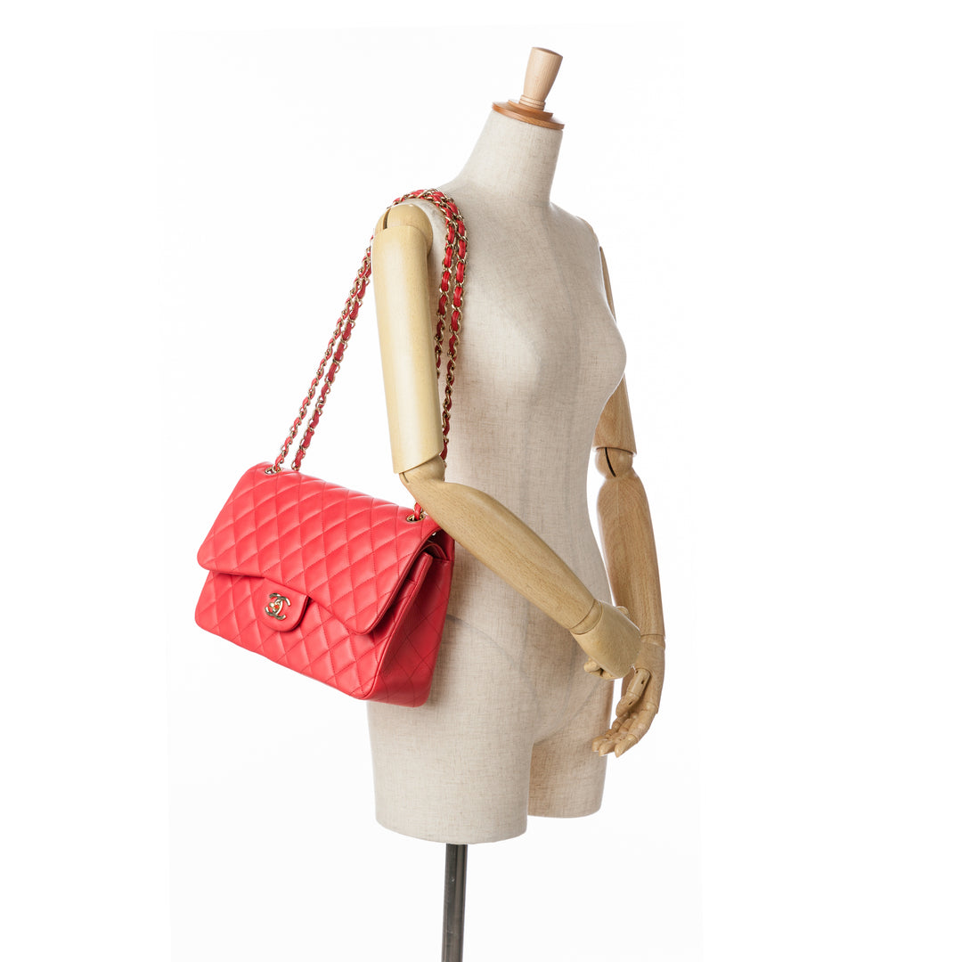 Chanel Jumbo Classic Lambskin Double Flap Red - GABY PARIS