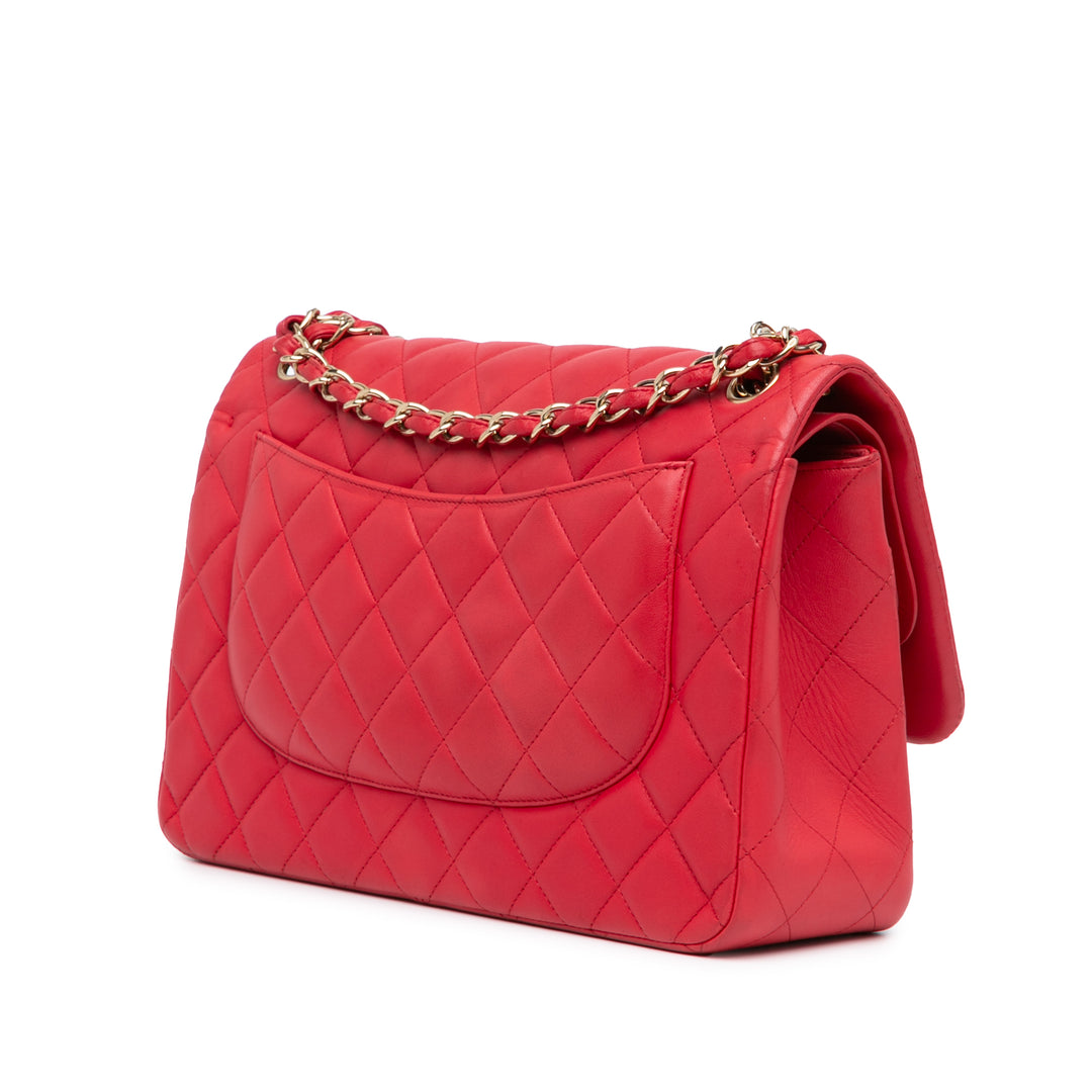 Jumbo Classic Lambskin Double Flap Red - Gaby Paris