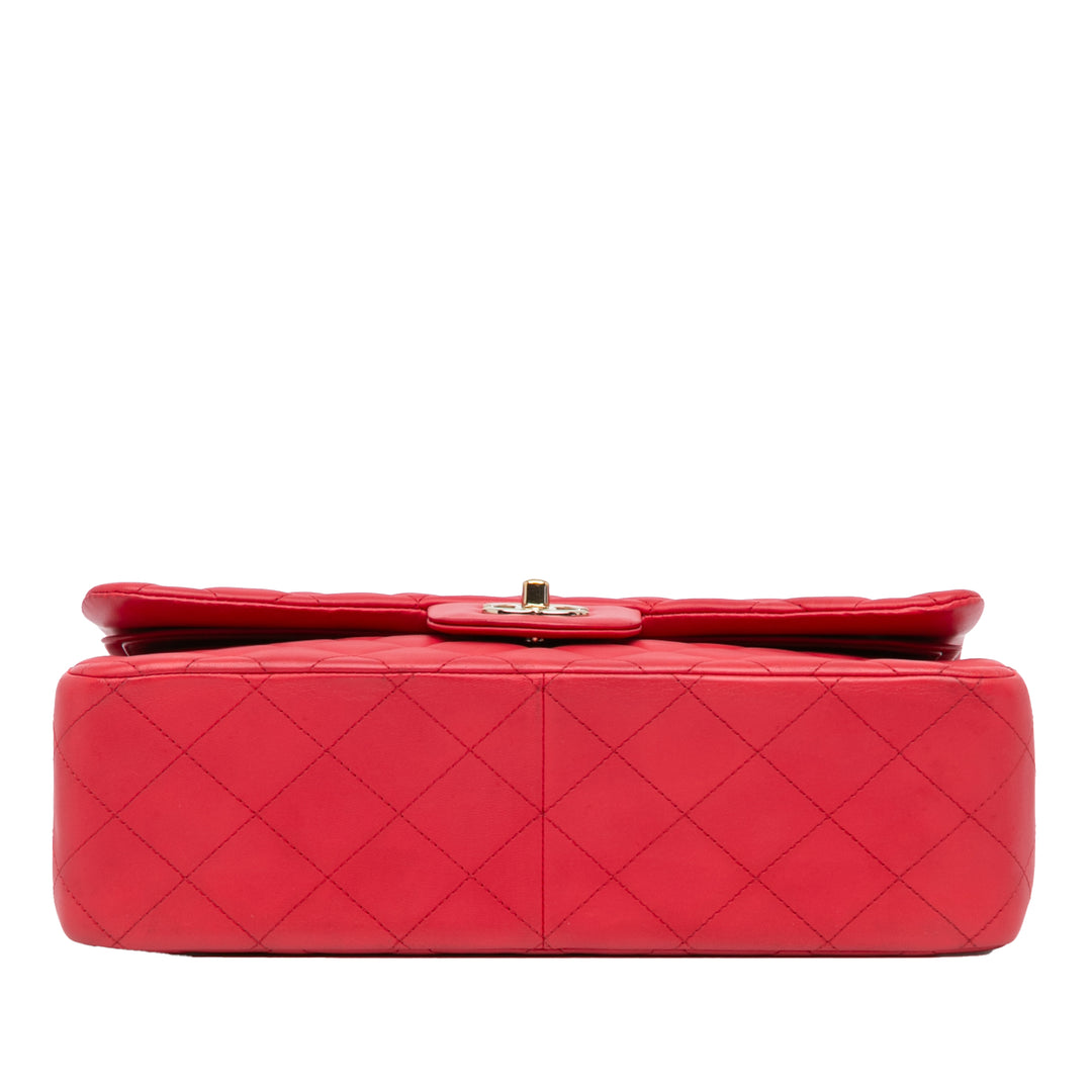 Jumbo Classic Lambskin Double Flap Red - Gaby Paris