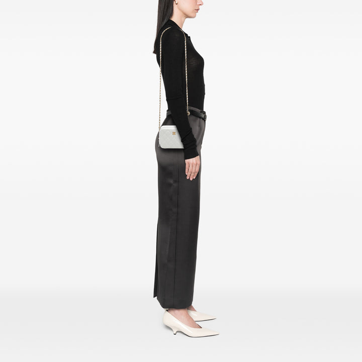 CC Matelassé Perle Crush Sac caméra Cuir d'agneau Blanc
