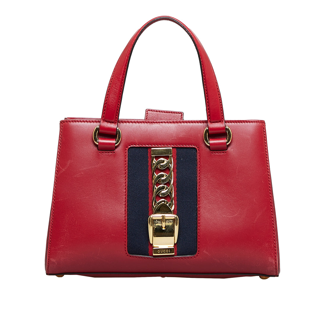 Gucci Sylvie Web Top Handle Satchel Red - GABY PARIS