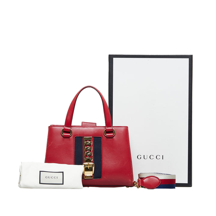 Gucci Sylvie Web Top Handle Satchel Red - GABY PARIS