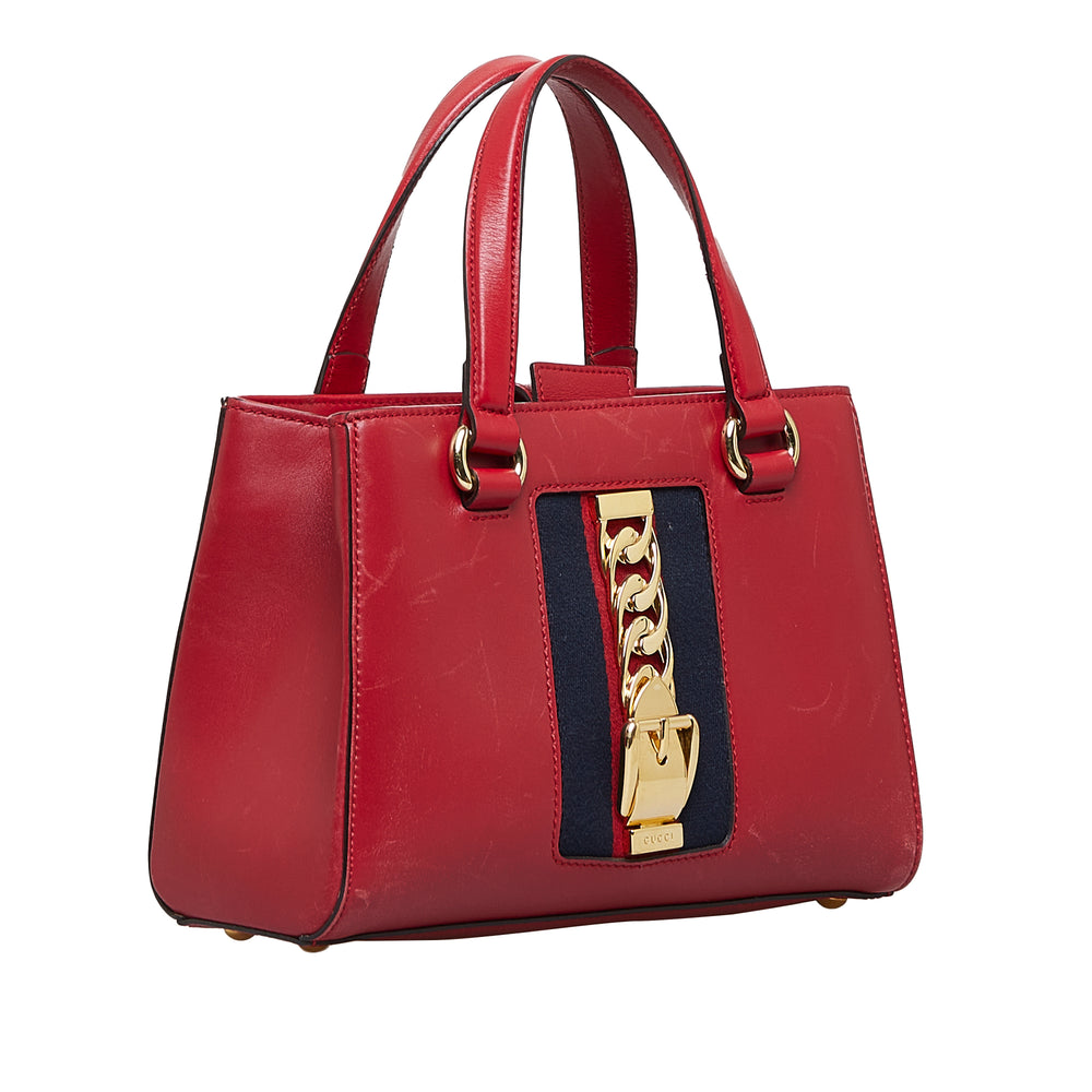 Gucci Sylvie Web Top Handle Satchel Red - GABY PARIS