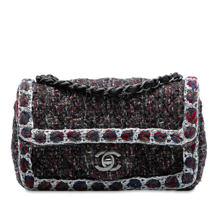 Chanel Mini Rectangular Classic Braided Tweed Simple rabat Noir