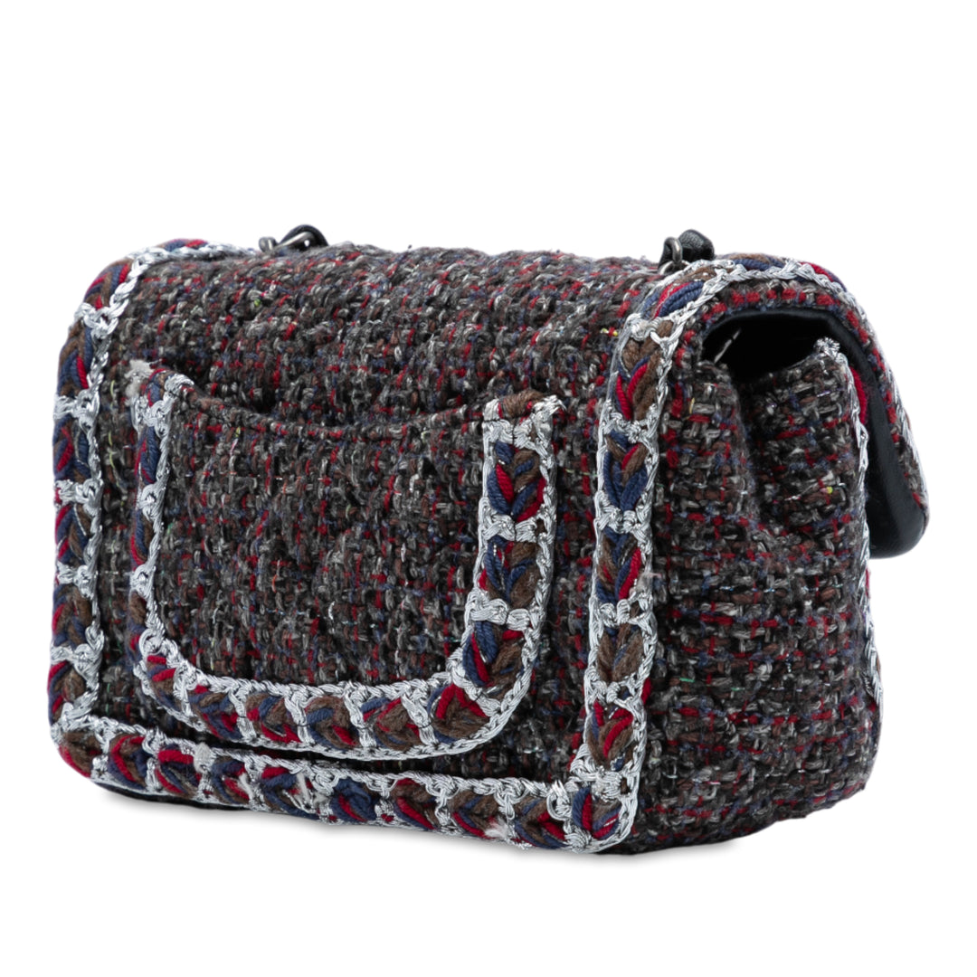 Chanel Mini Rectangular Classic Braided Tweed Simple rabat Noir