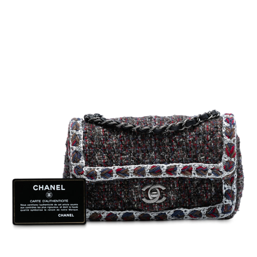 Chanel Mini Rectangular Classic Braided Tweed Simple rabat Noir