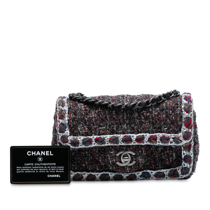 Chanel Mini Rectangular Classic Braided Tweed Simple rabat Noir