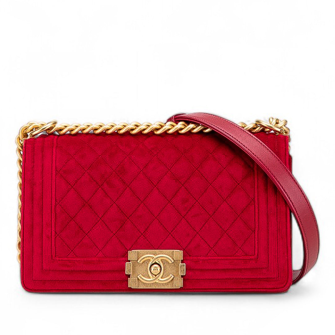 Old Medium Quilted Velvet Boy Flap Red - Gaby Paris
