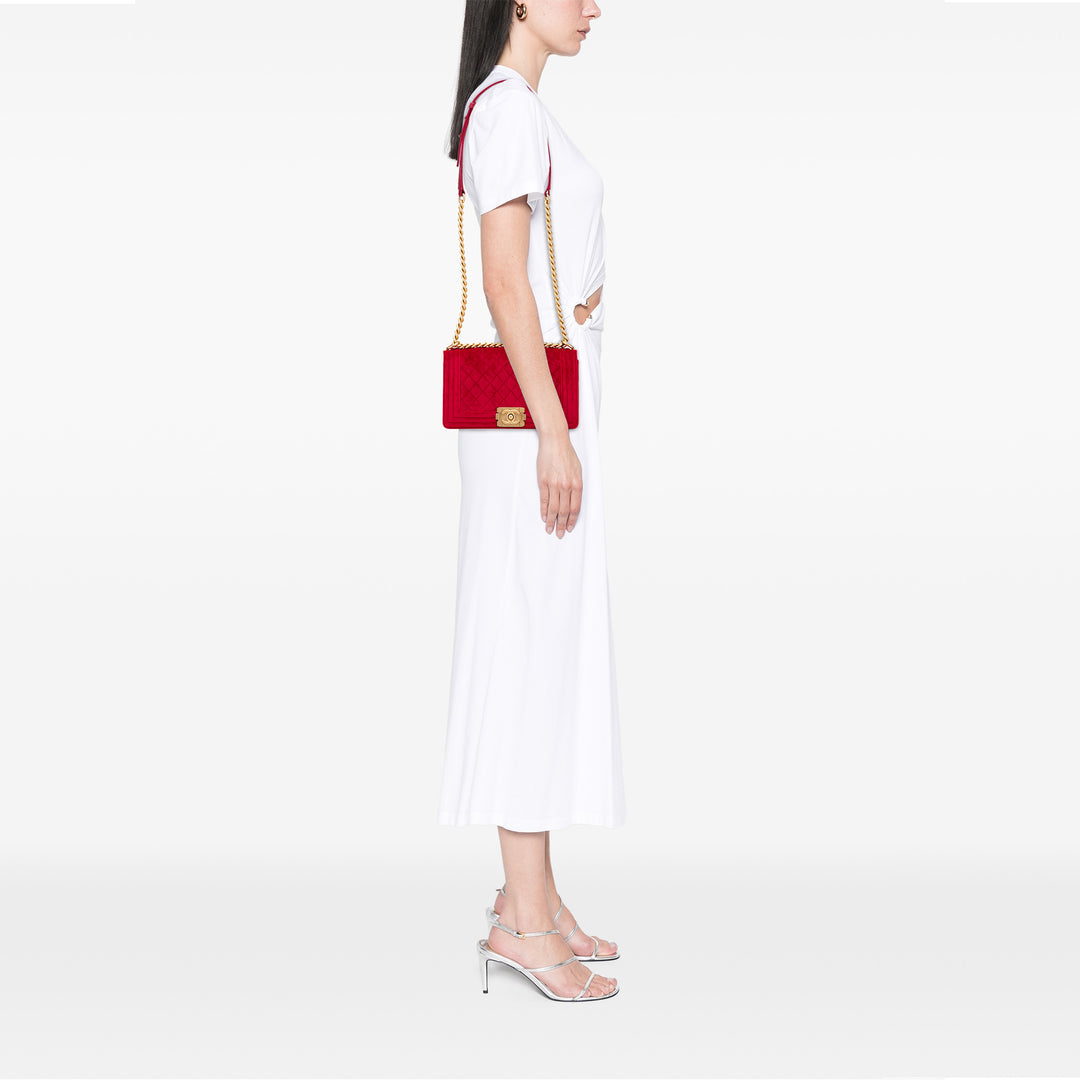 Old Medium Quilted Velvet Boy Flap Red - Gaby Paris