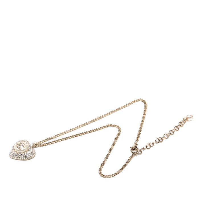 Chanel plaqué CC Perles fantaisie Cristal Heart Pendant Collier