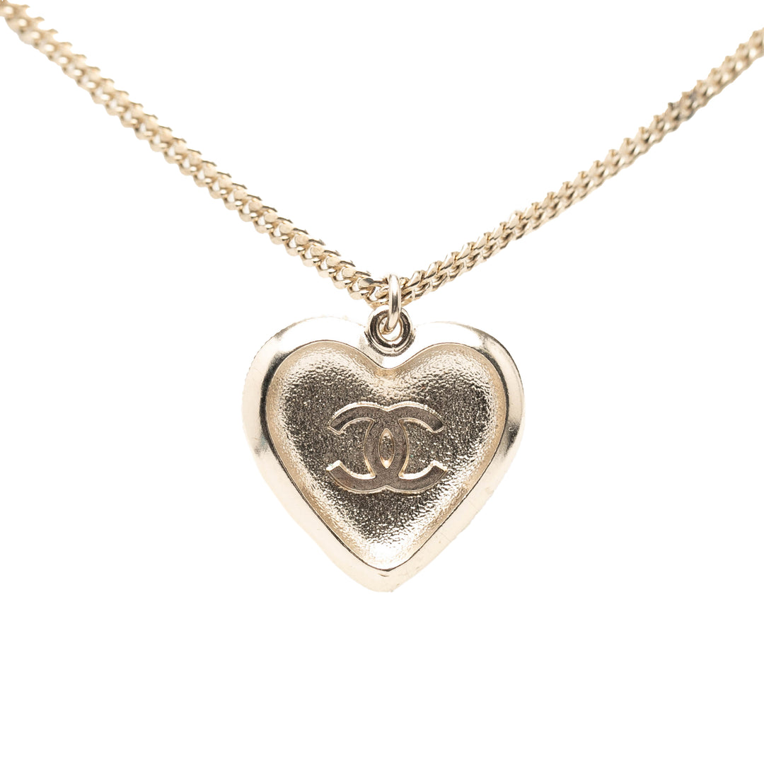 Chanel plaqué CC Perles fantaisie Cristal Heart Pendant Collier