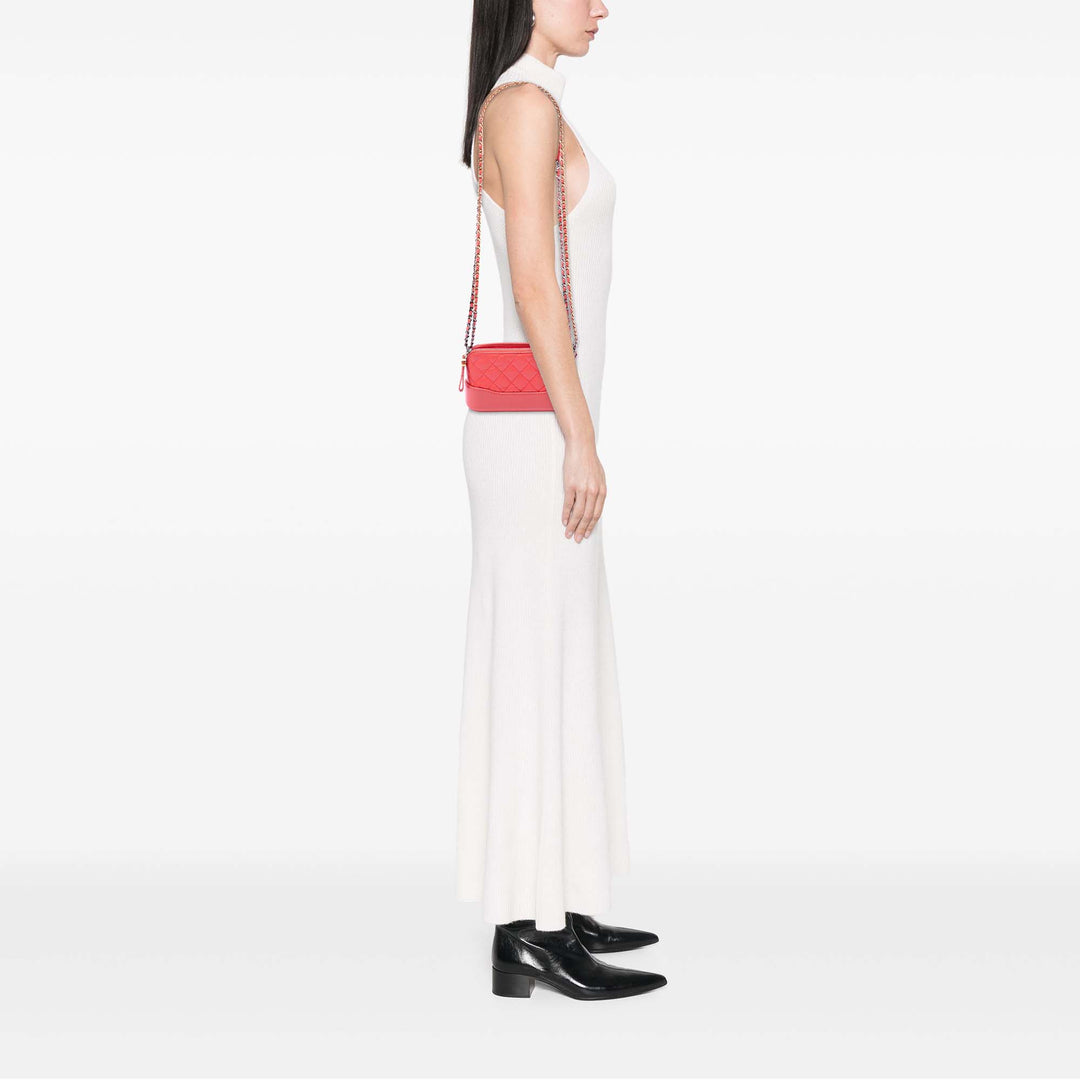 Chanel Pochette Matelassé vieilli Gabrielle Double Zippé avec chaîne Cuir de veau Rose – vue 6 – GABY PARIS
