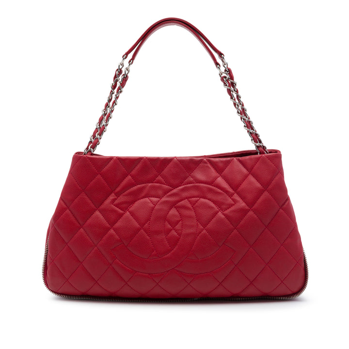 Matelassé Expandable Zippé Cabas Cuir caviar Rouge
