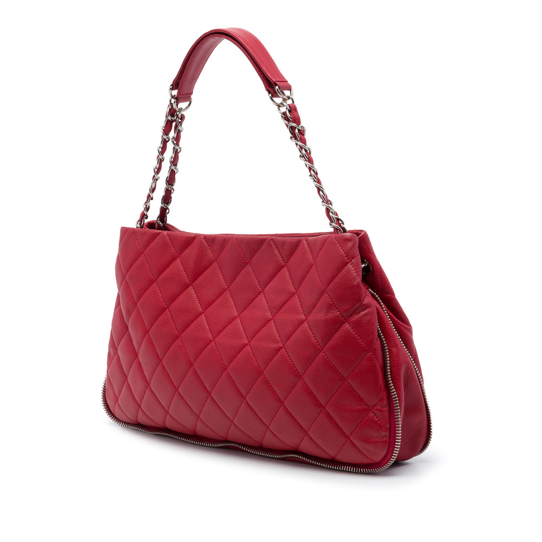 Matelassé Expandable Zippé Cabas Cuir caviar Rouge
