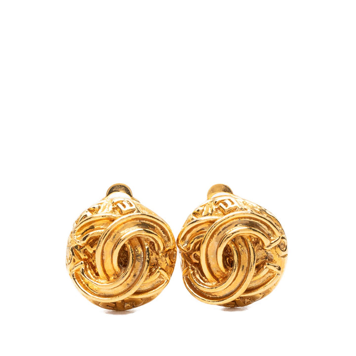 Chanel CC plaqué Bouton À clip Boucles d'oreilles Métal
