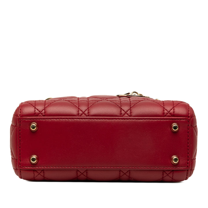 Dior Sac à main Lady Dior Cannage Mini Cuir d'agneau Rouge – vue 3 – GABY PARIS
