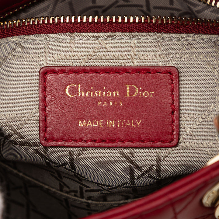 Dior Sac à main Lady Dior Cannage Mini Cuir d'agneau Rouge – vue 5 – GABY PARIS