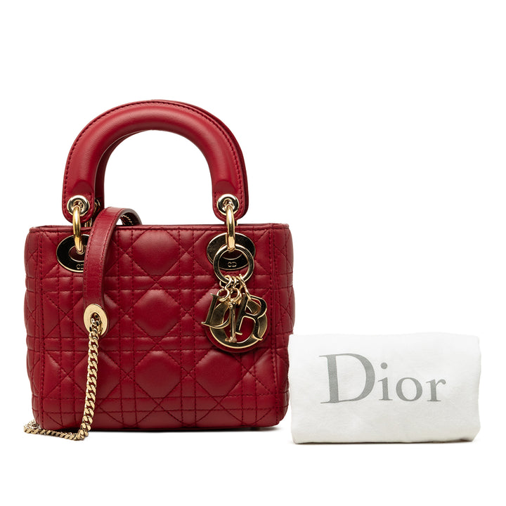 Dior Sac à main Lady Dior Cannage Mini Cuir d'agneau Rouge – vue 7 – GABY PARIS