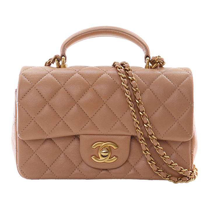 Chanel Mini Rectangular Classic Cuir d’agneau anse supérieure à rabat