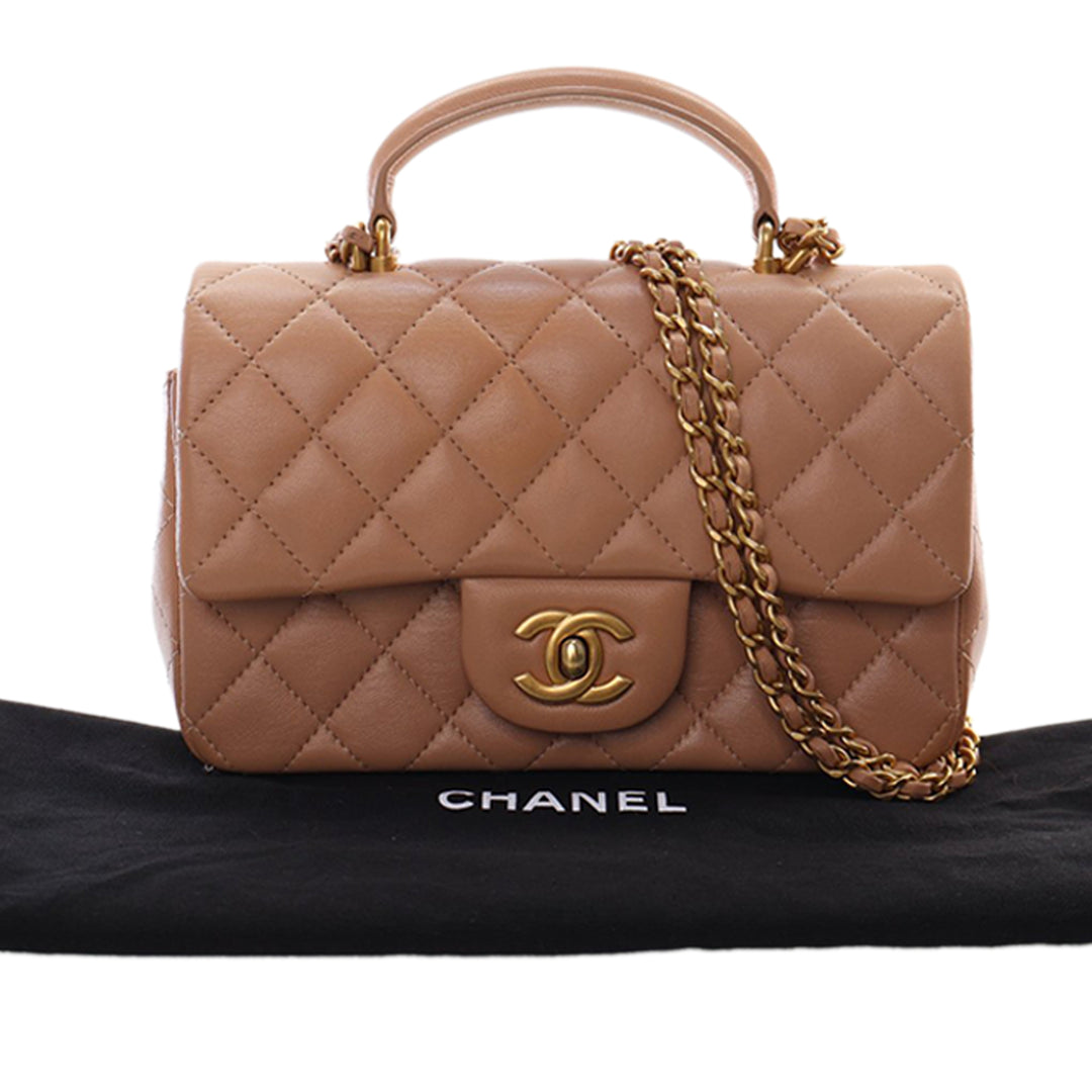 Chanel Mini Rectangular Classic Cuir d’agneau anse supérieure à rabat