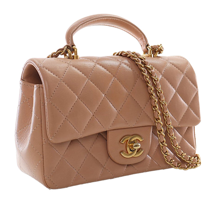 Chanel Mini Rectangular Classic Cuir d’agneau anse supérieure à rabat