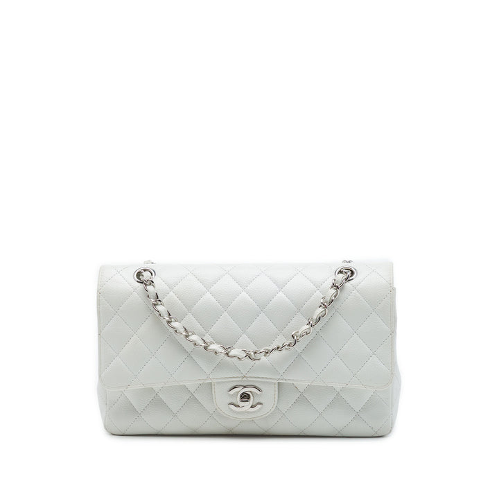 Chanel Classic Double rabat Moyen Cuir caviar Blanc