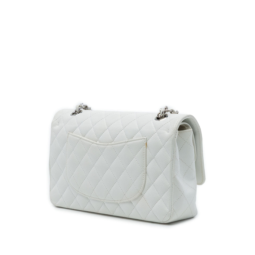 Chanel Classic Double rabat Moyen Cuir caviar Blanc