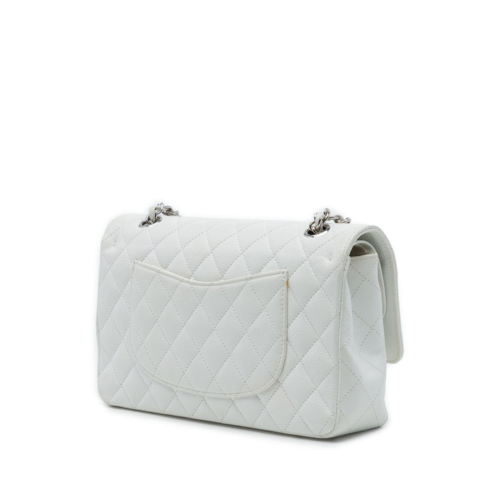 Chanel Classic Double rabat Moyen Cuir caviar Blanc