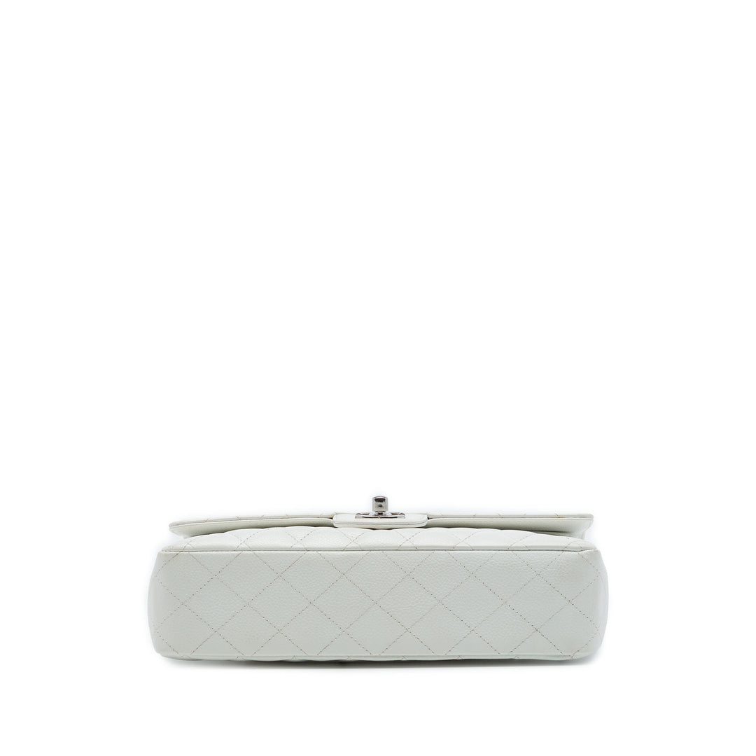 Chanel Classic Double rabat Moyen Cuir caviar Blanc