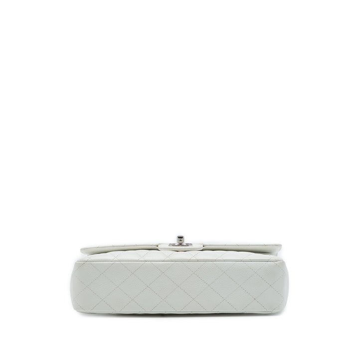 Chanel Classic Double rabat Moyen Cuir caviar Blanc