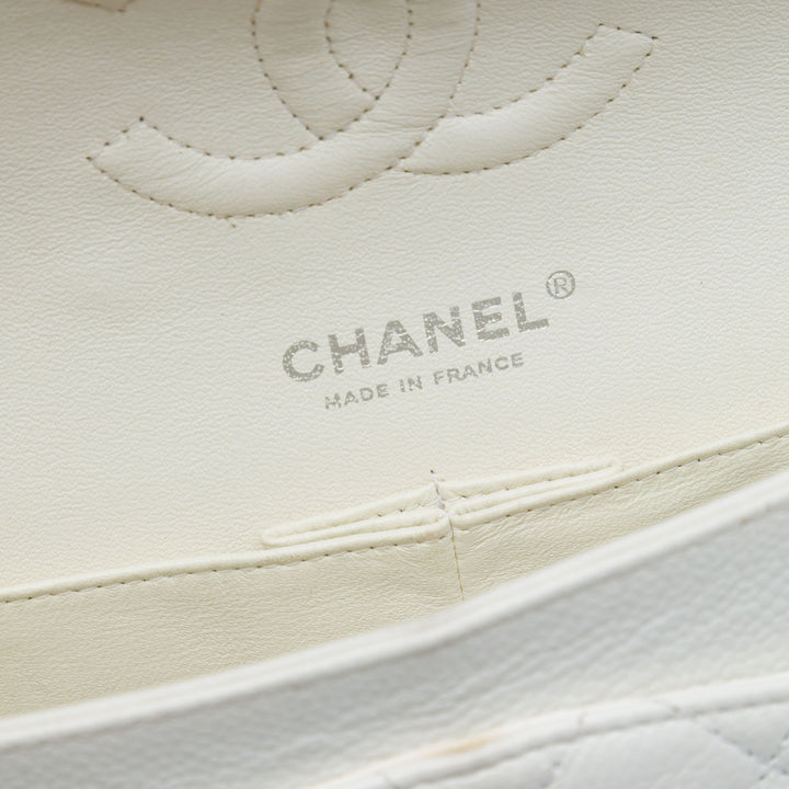 Chanel Classic Double rabat Moyen Cuir caviar Blanc