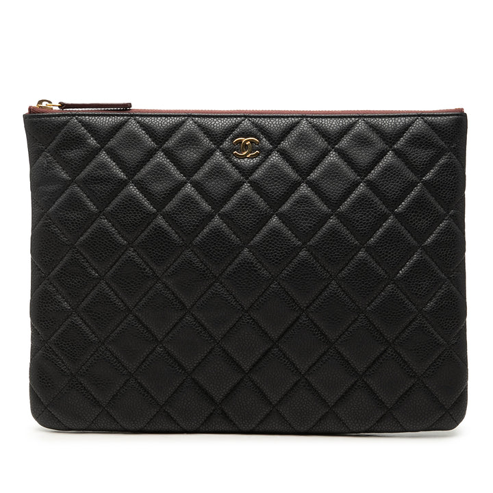 Matelassé O Étui Pochette Moyen Cuir caviar Noir