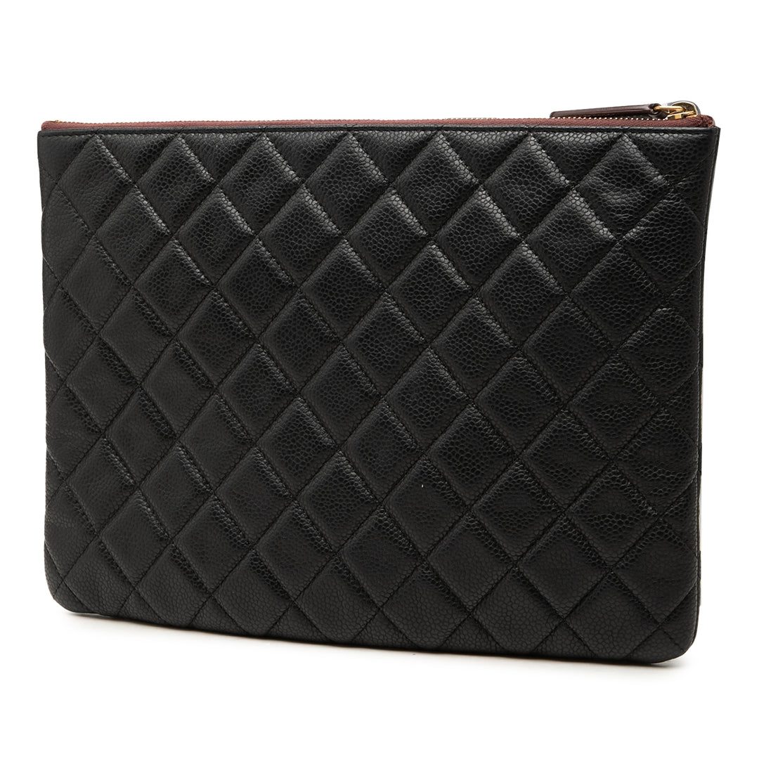 Matelassé O Étui Pochette Moyen Cuir caviar Noir