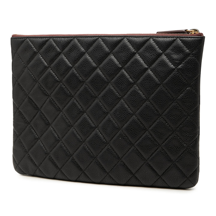 Matelassé O Étui Pochette Moyen Cuir caviar Noir