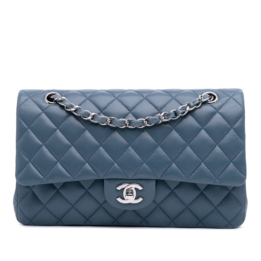 Medium Classic Lambskin Double Flap Blue - Gaby Paris
