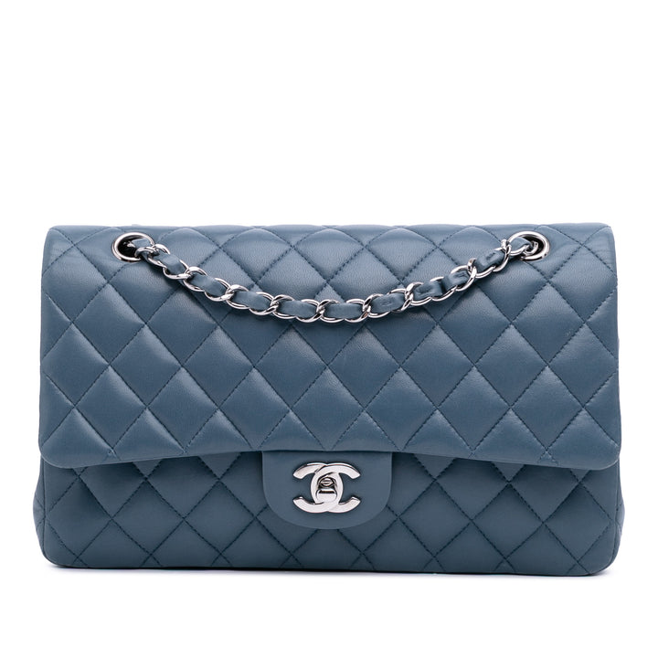 Medium Classic Lambskin Double Flap Blue - Gaby Paris