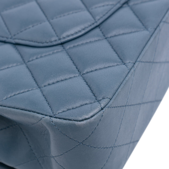 Medium Classic Lambskin Double Flap Blue - Gaby Paris