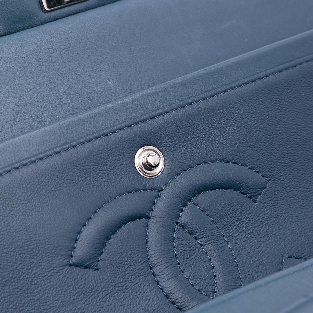 Medium Classic Lambskin Double Flap Blue - Gaby Paris
