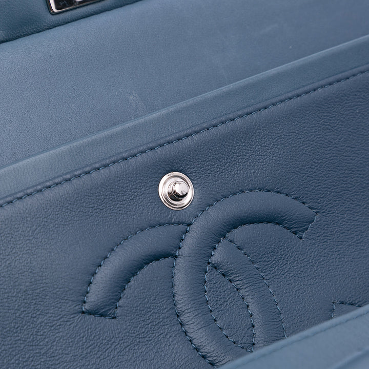 Medium Classic Lambskin Double Flap Blue - Gaby Paris