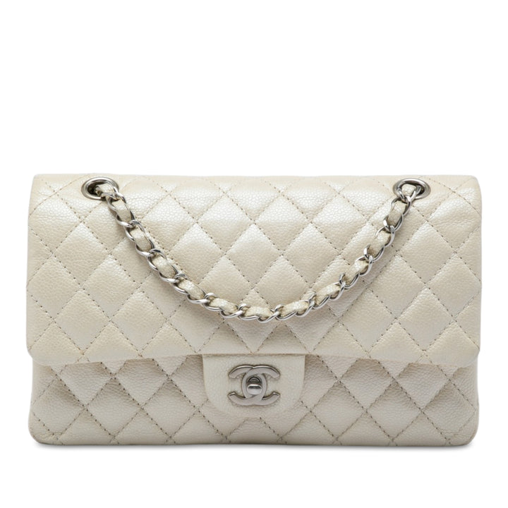Classic Irisé Double rabat Moyen Cuir caviar Blanc