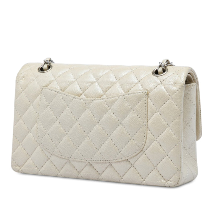 Classic Irisé Double rabat Moyen Cuir caviar Blanc
