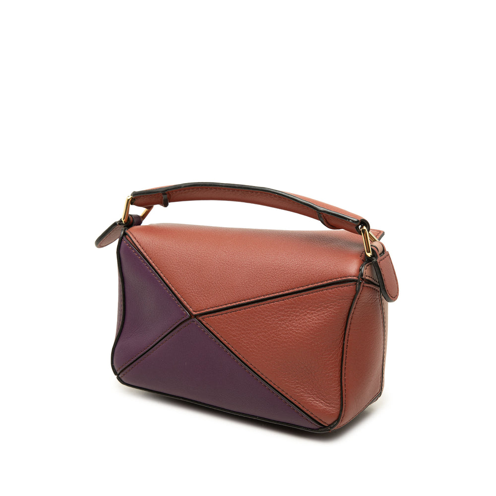 LOEWE Sac à main Tricolore Puzzle Mini Cuir de veau Marron – vue 2 – GABY PARIS