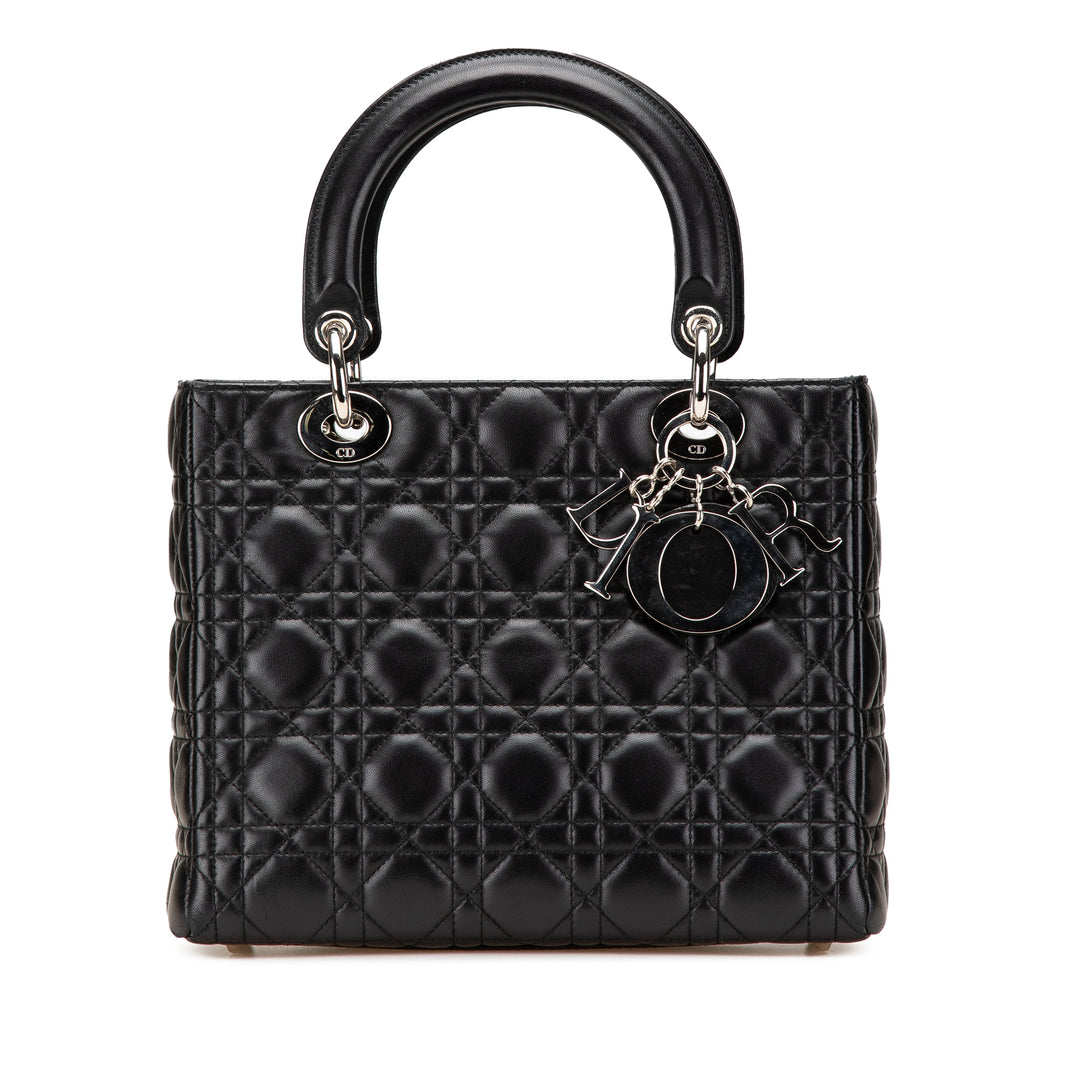 Medium Lambskin Cannage Lady Dior Black - Gaby Paris
