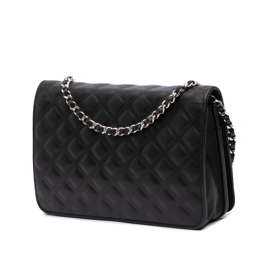 CC Embossed Calfskin Diamond Wallet On Chain Black - Gaby Paris