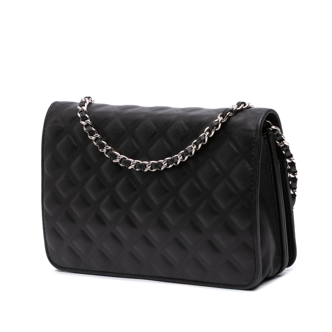 CC Embossed Calfskin Diamond Wallet On Chain Black - Gaby Paris