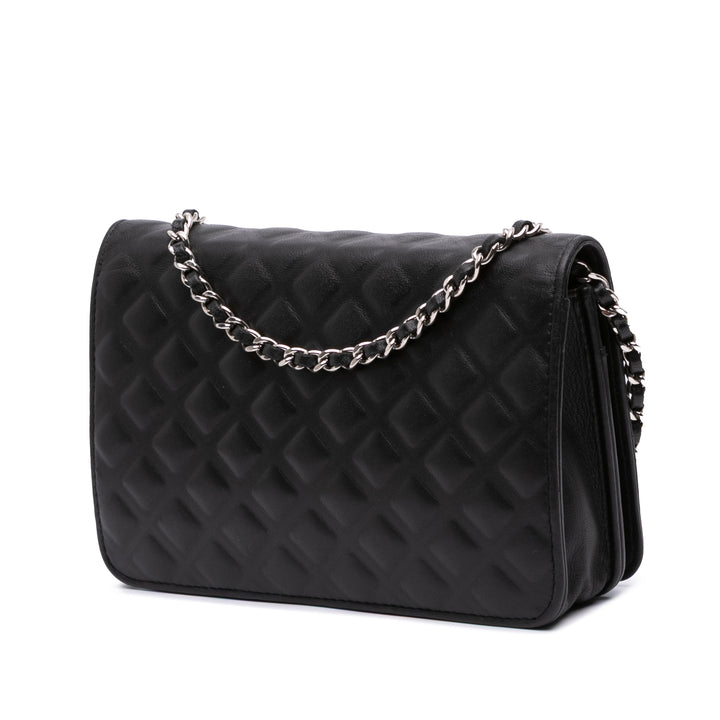 CC Embossed Calfskin Diamond Wallet On Chain Black - Gaby Paris