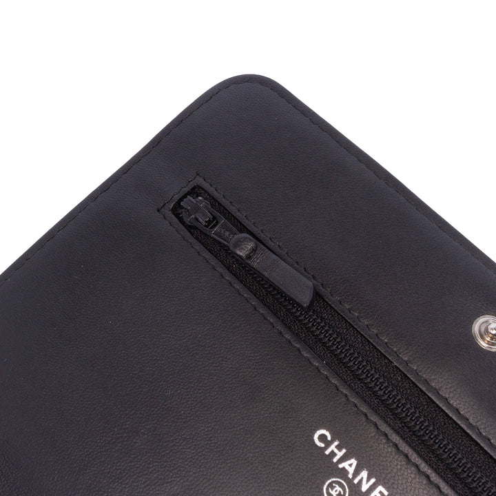 CC Embossed Calfskin Diamond Wallet On Chain Black - Gaby Paris